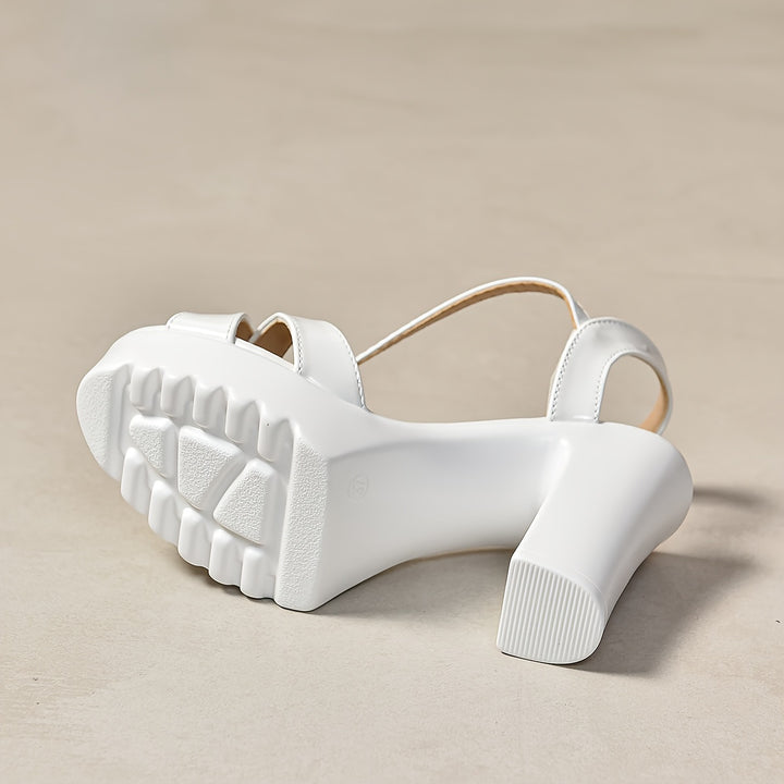 Sienna – White Faux Leather Block Heel Sandals