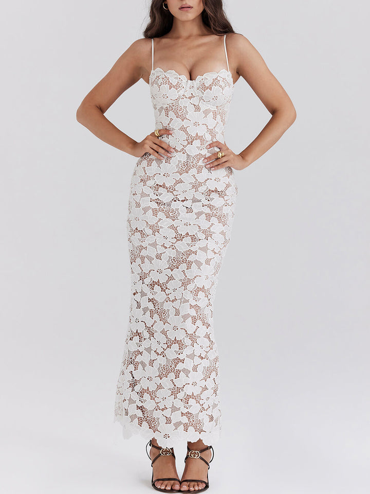 Sienna - Stylish Sexy Lace Halter See-Through Midi Dress