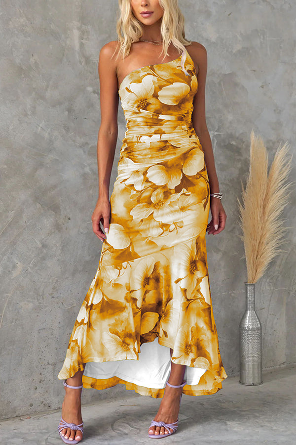 Deja - Floral Print One Shoulder Maxi Dress