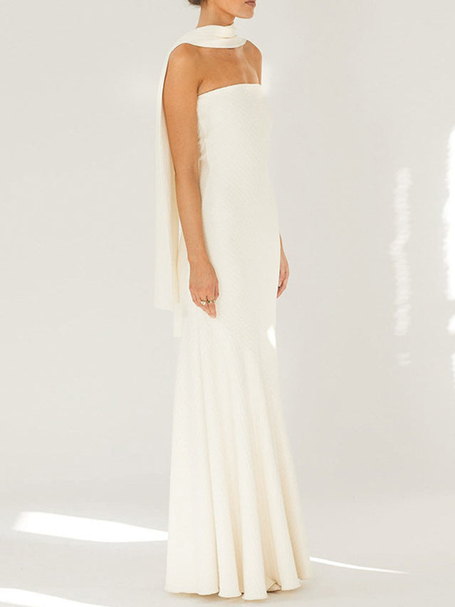 Adriana - Fashion Strapless One Shoulder Fishtail Maxi Dress