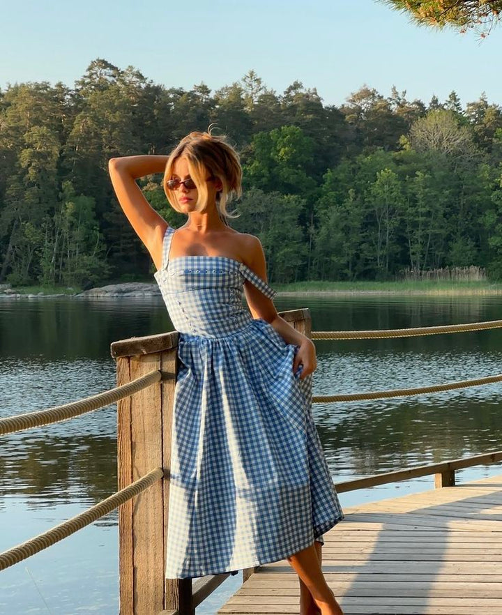 Ivy - Graceful Gingham Midi Dress