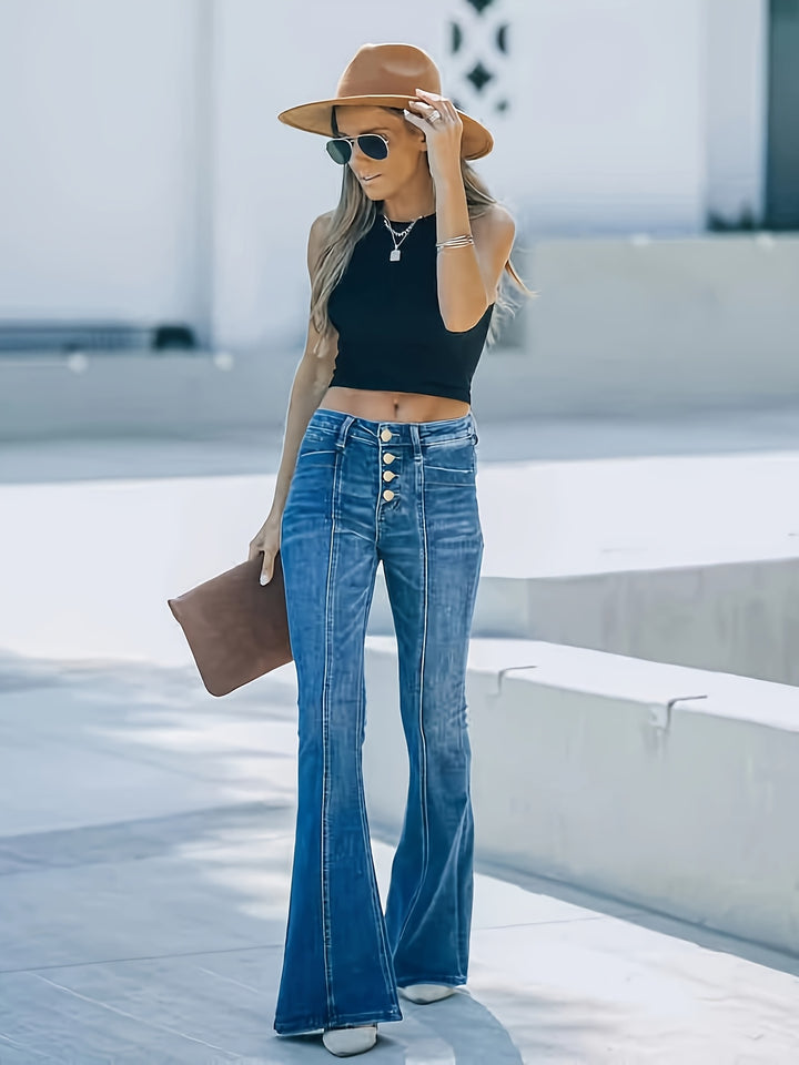 Savannah – High-Waisted Button Detail Flare Jeans