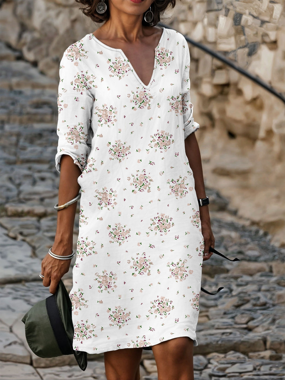 Lily – Floral V-Neck T-Shirt Dress