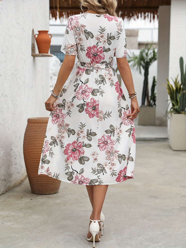Isabella – Floral Print V-Neck Belted Dress
