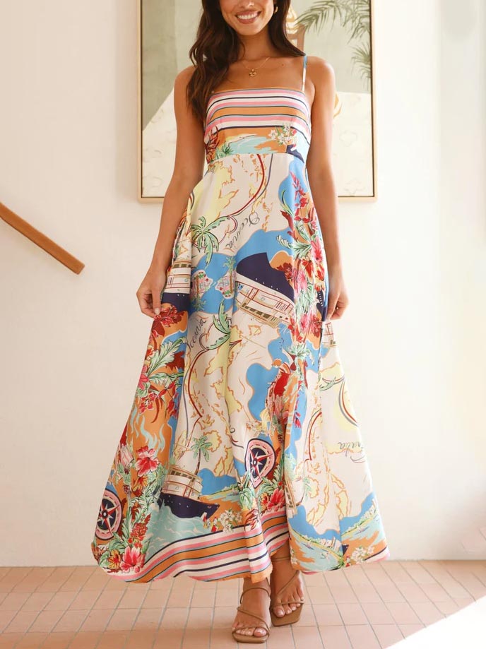 Azura - Unique Geographic Floral Print Midi Dress