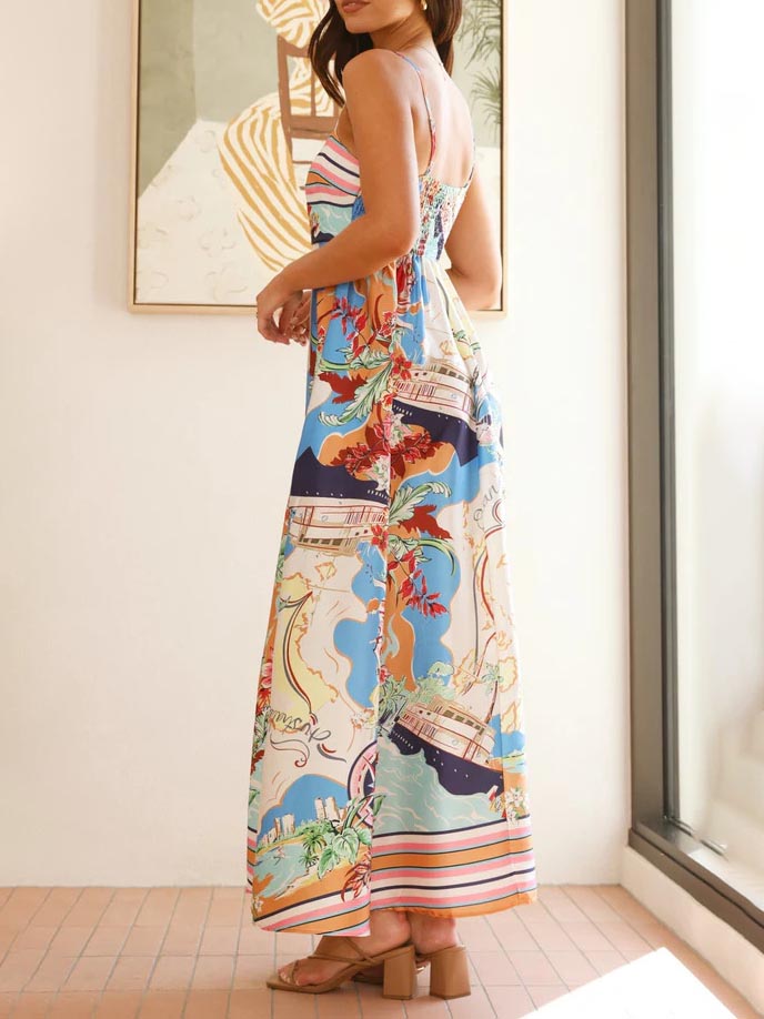 Azura - Unique Geographic Floral Print Midi Dress