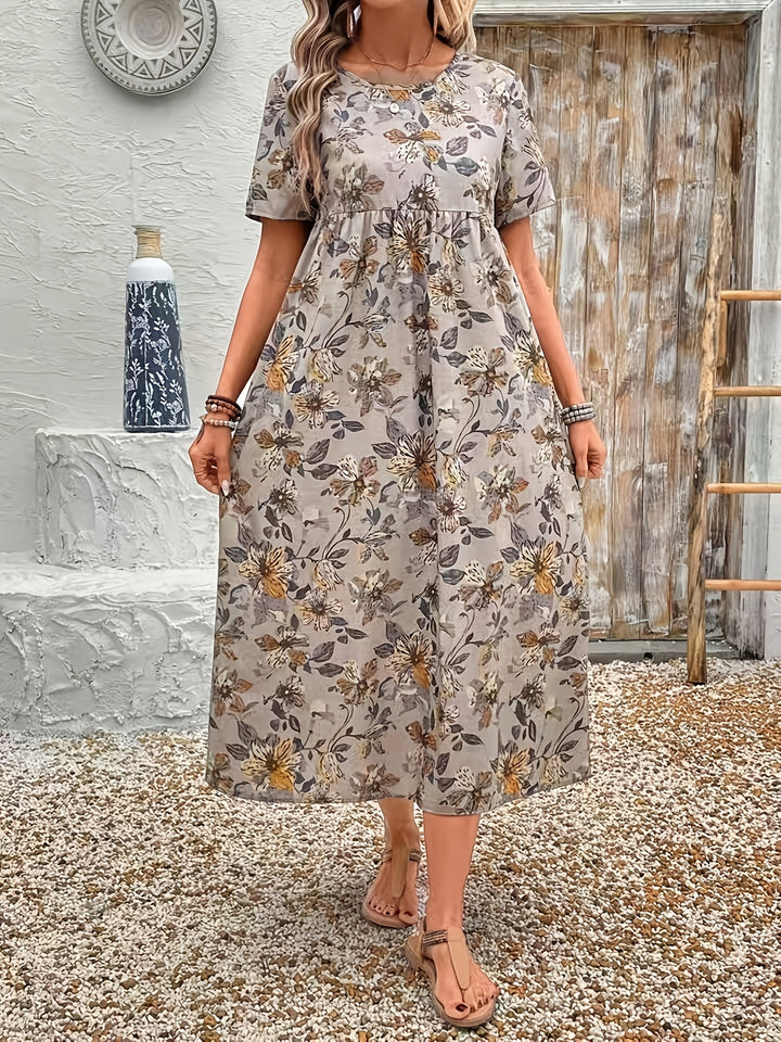 Lena – Floral Print Casual Round Neck Dress
