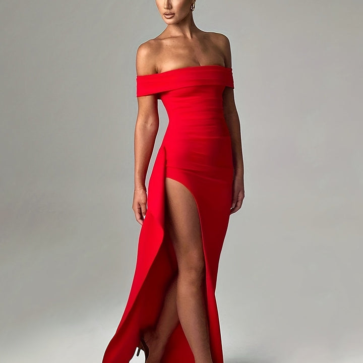 Celeste - Backless Off-Shoulder Slit Dress