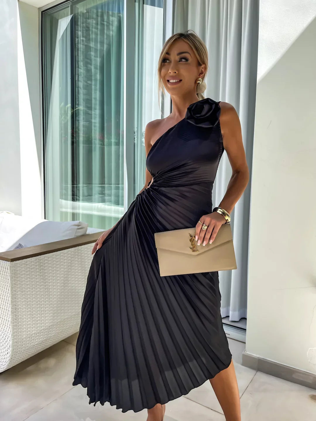 Dariella | Romantic Flower One Shoulder Dress