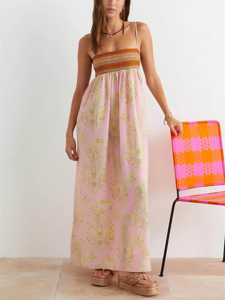 Zora - Bosnian Folk Floral Thin Strap Midi Dress