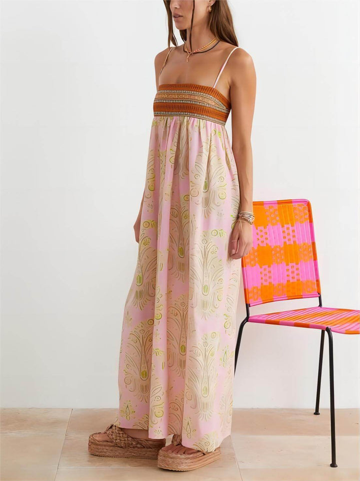 Zora - Bosnian Folk Floral Thin Strap Midi Dress