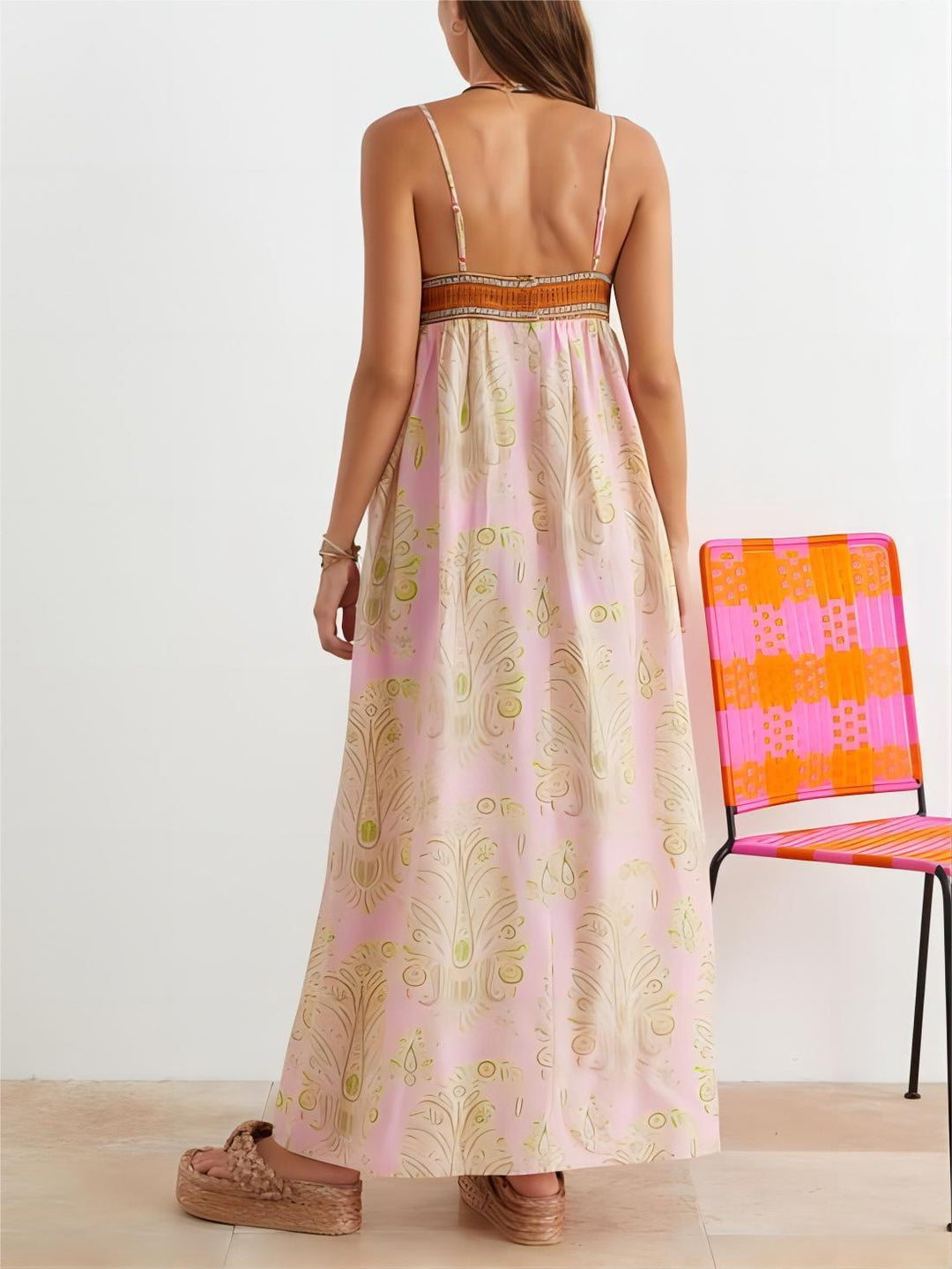 Zora - Bosnian Folk Floral Thin Strap Midi Dress