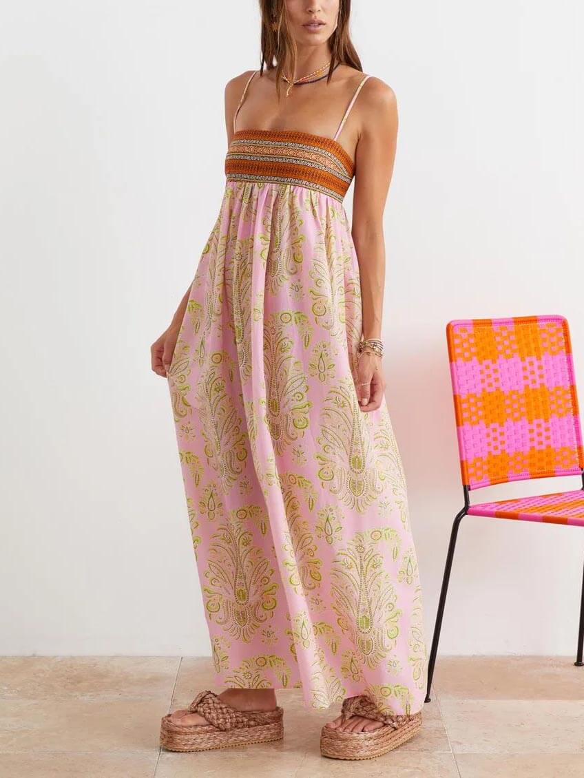 Zora - Bosnian Folk Floral Thin Strap Midi Dress