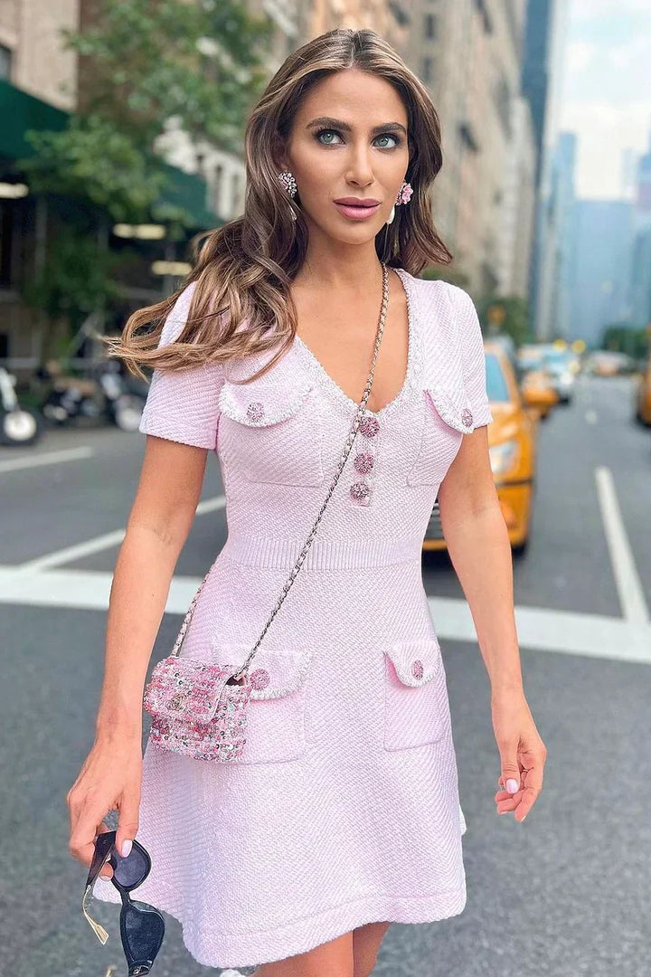 Noelle - Polished Ribbed Button Mini Dress