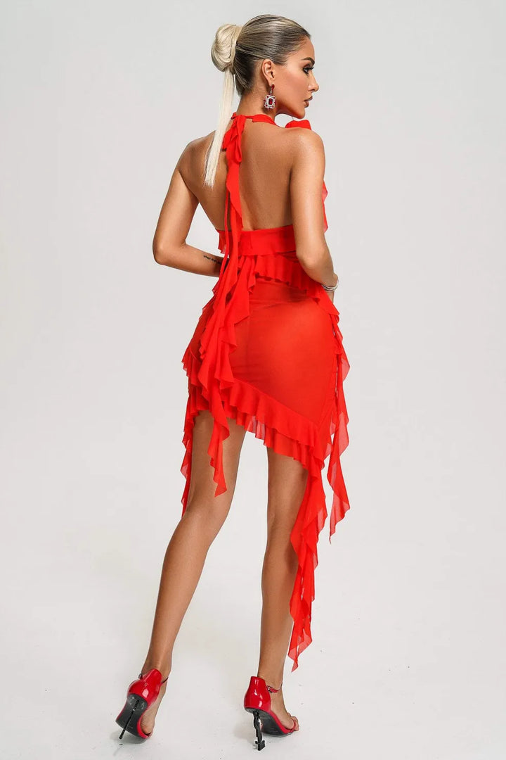Sheika - Sleek Asymmetrical Mesh Midi Dress