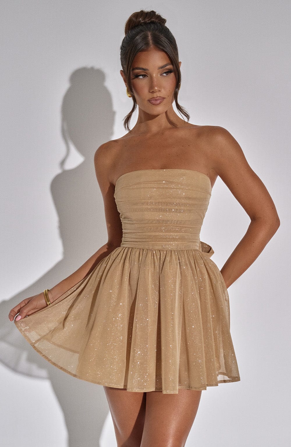Esther - Back-Knot Strapless Sparkle Dress