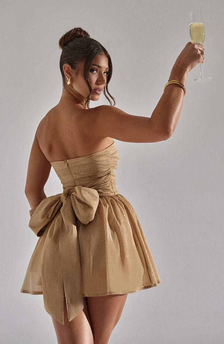 Esther - Back-Knot Strapless Sparkle Dress