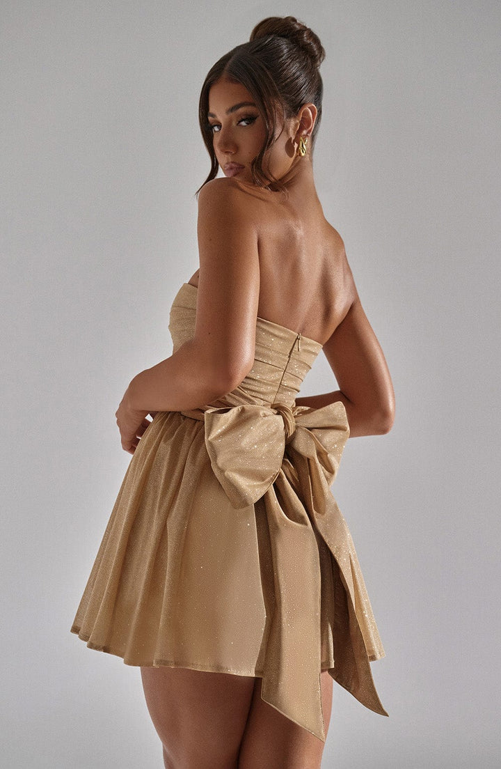 Esther - Back-Knot Strapless Sparkle Dress