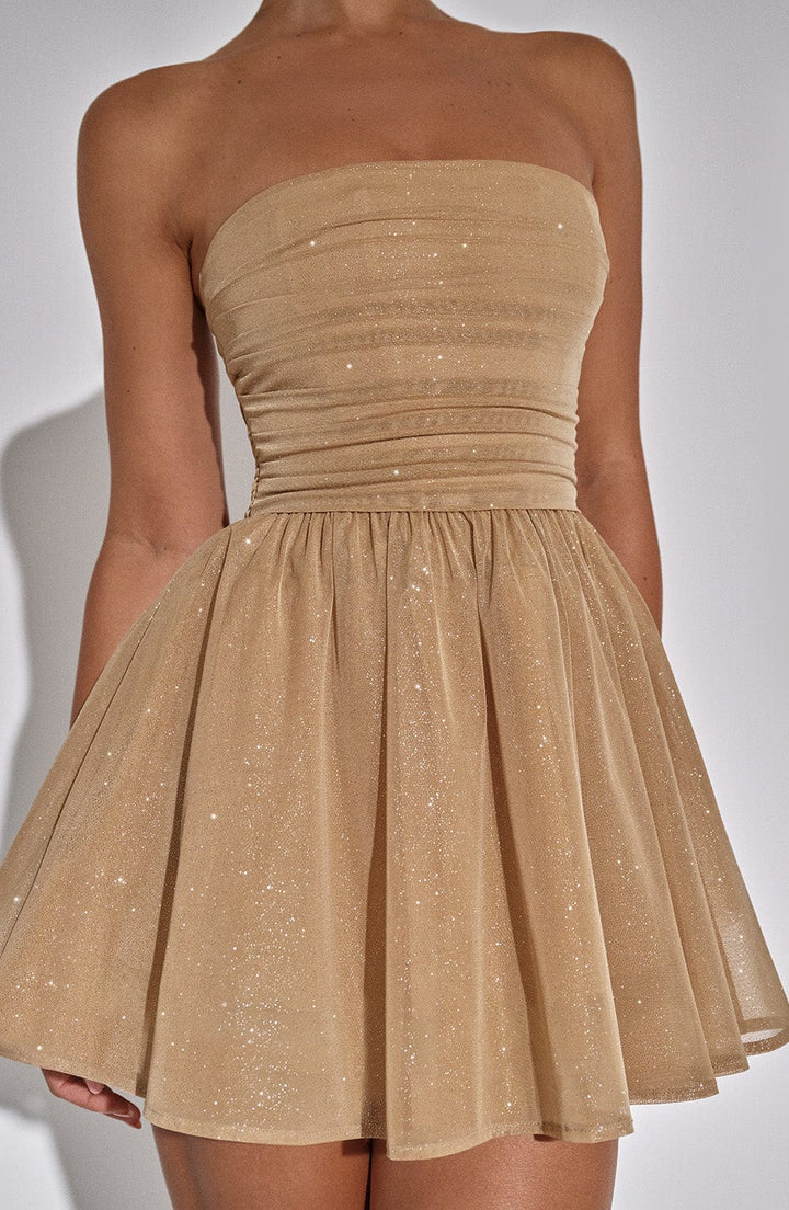 Esther - Back-Knot Strapless Sparkle Dress