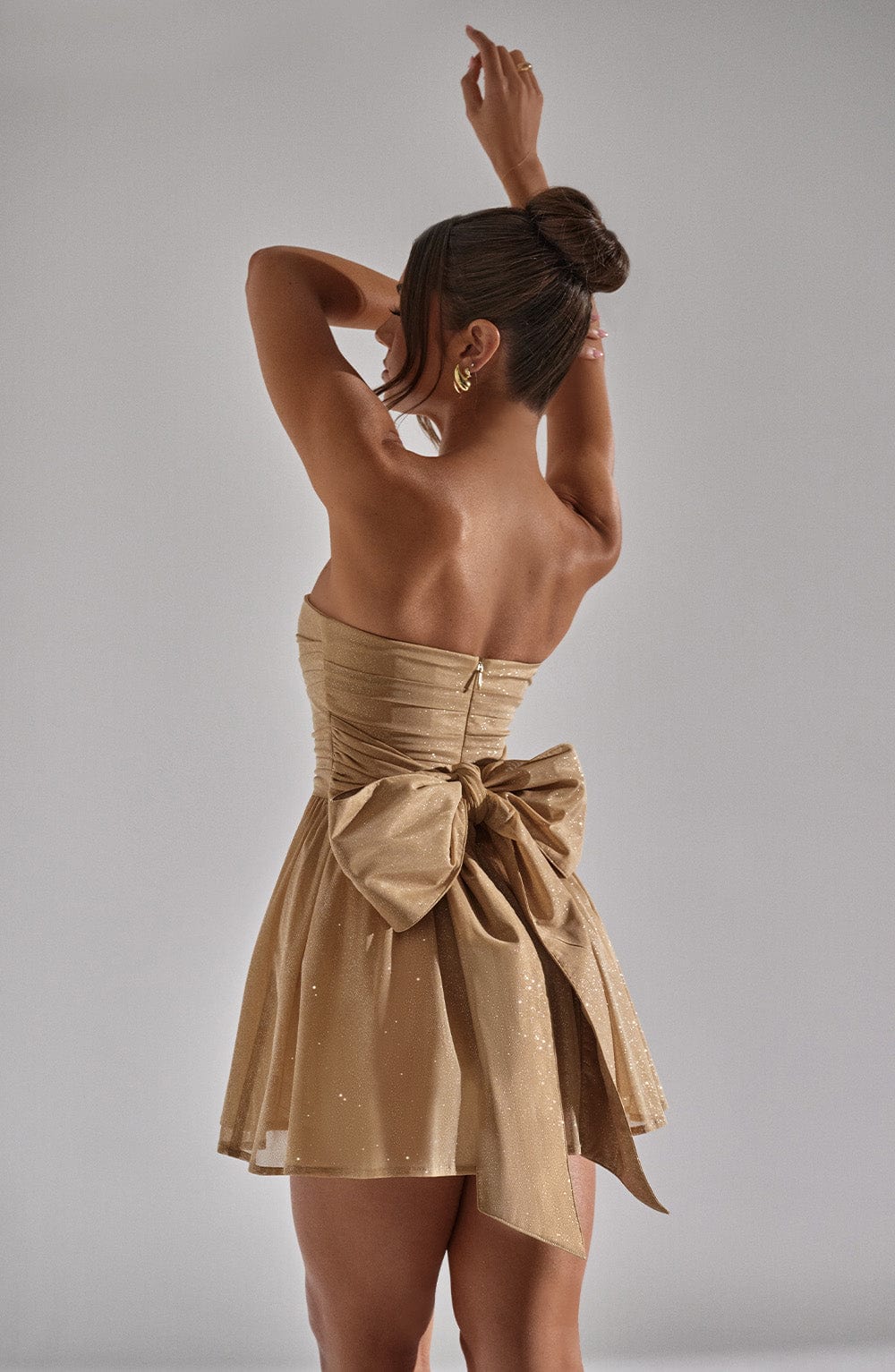 Esther - Back-Knot Strapless Sparkle Dress