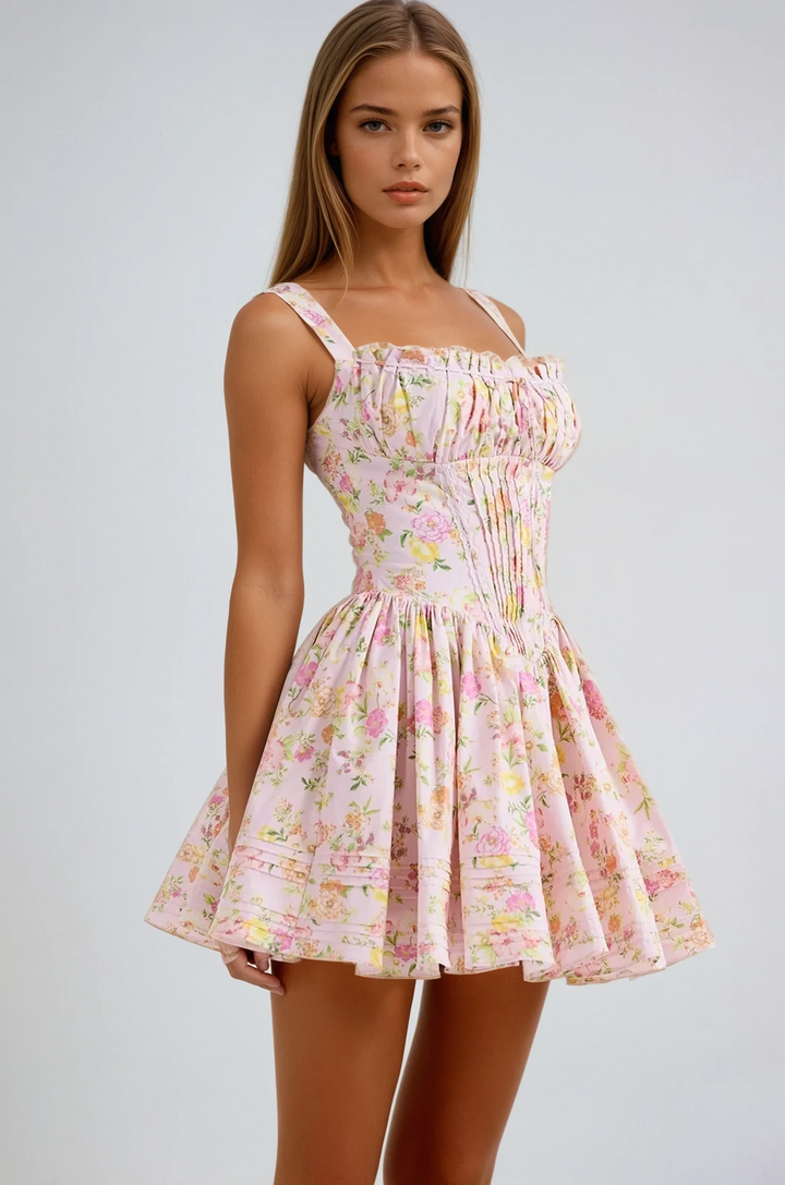 Anna - Romantic Structured Floral Mini Dress