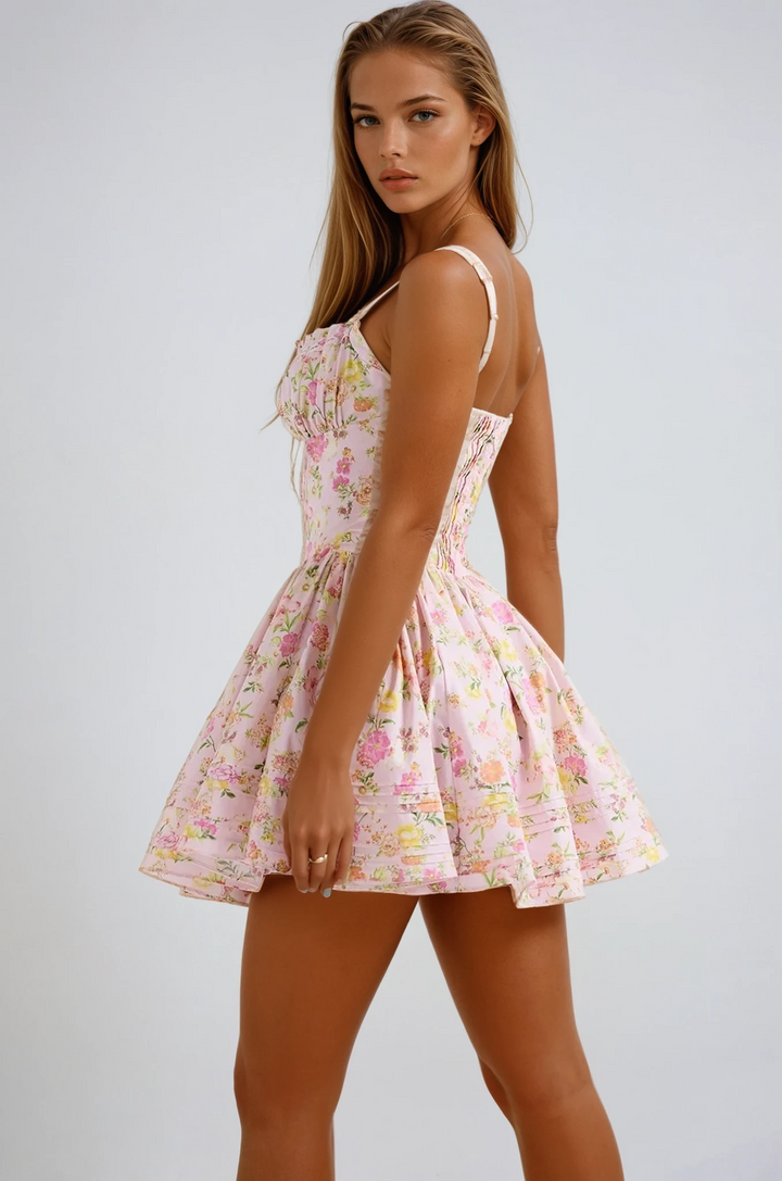 Anna - Romantic Structured Floral Mini Dress
