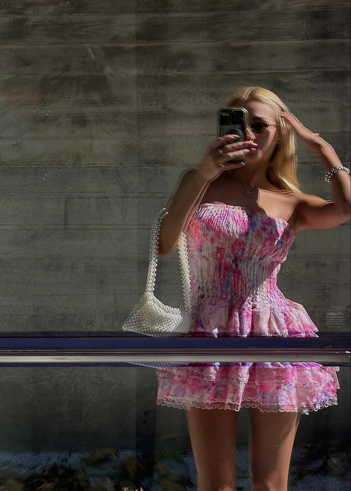 Coleen - Flirty Floral Strapless Mini Dress