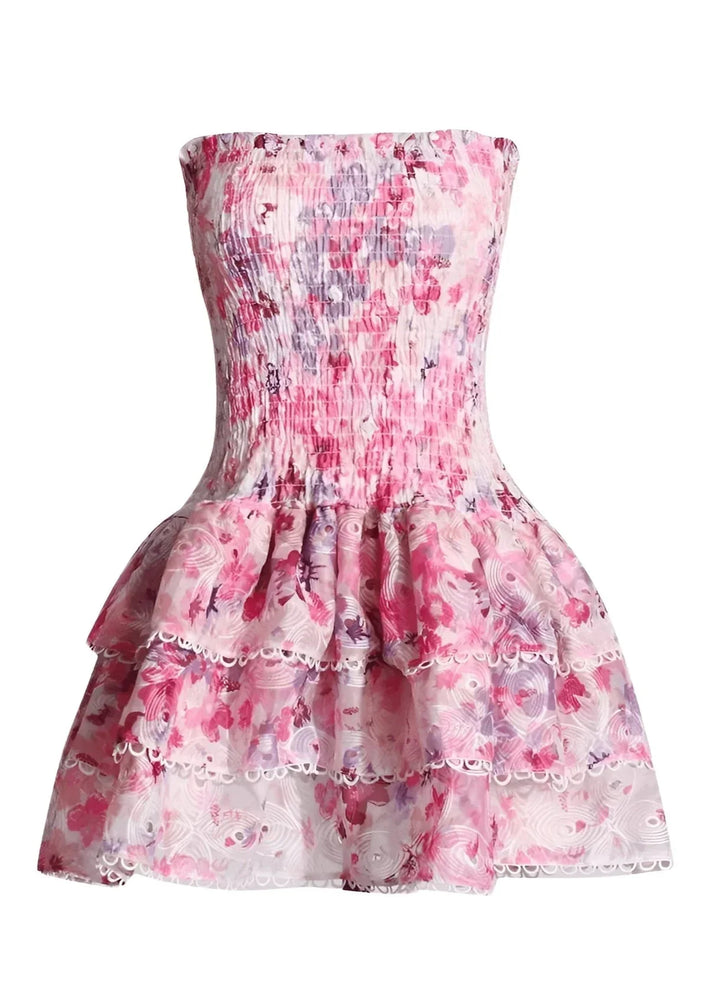 Coleen - Flirty Floral Strapless Mini Dress
