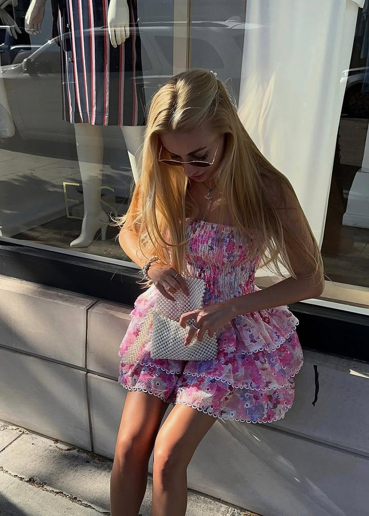 Coleen - Flirty Floral Strapless Mini Dress
