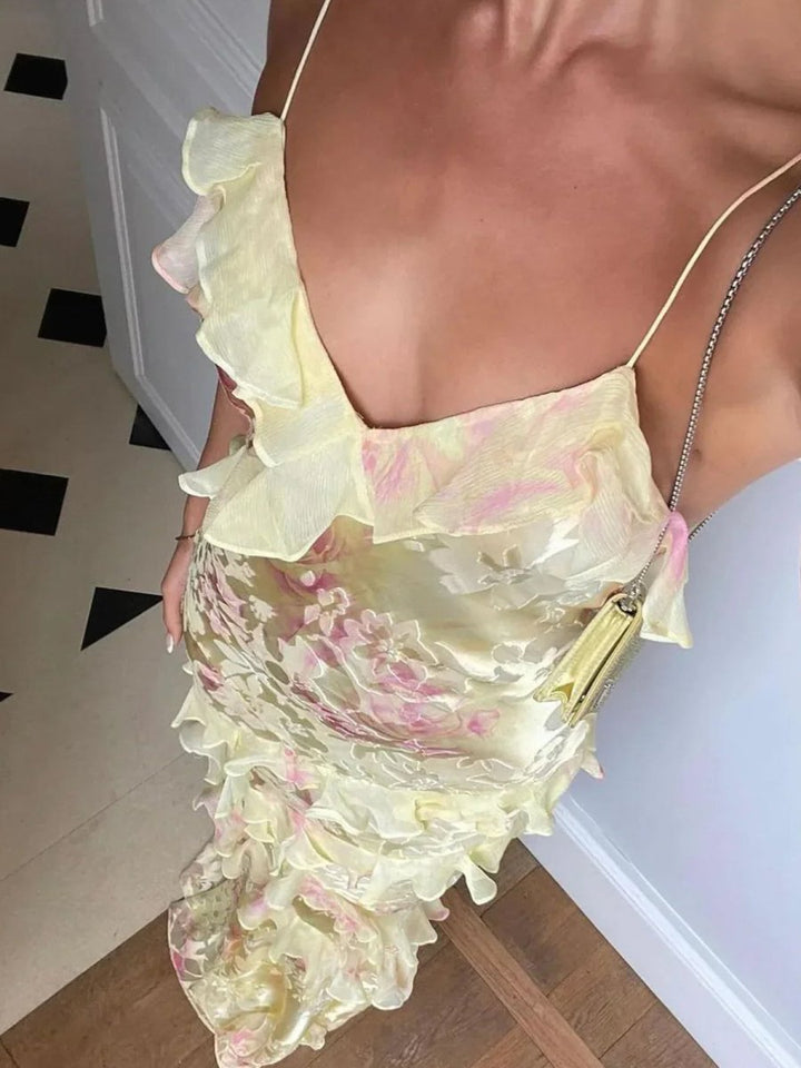 Belle - Graceful Cascading Ruffle Midi Dress