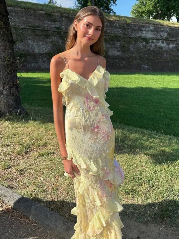 Belle - Graceful Cascading Ruffle Midi Dress